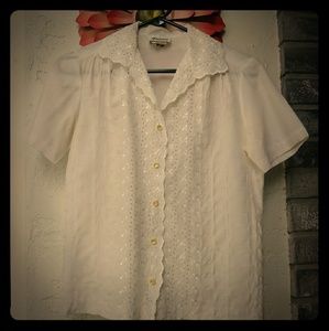 Rare vintage/delicate white laced button up blouse